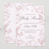 Invitation Baby shower floral élégant moderne Boho rose fille (Devant / Derrière)