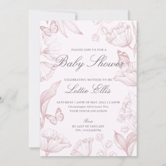 Invitation Baby shower floral élégant moderne Boho rose fille