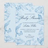 Invitation Baby shower floral élégant moderne Sky Blue Boy (Devant / Derrière)