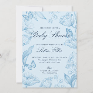 Invitation Baby shower floral élégant moderne Sky Blue Boy