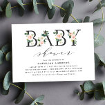 Invitation Baby Shower Floral Élégant Rose<br><div class="desc">Cartes d'invitation de baby shower élégantes et stylées avec des lettres grises charbon, des fleurs aquarelles rose et des accents de feuillage vert. Les éléments floraux sont complétés par une police de caractères calligraphique moderne. Personnalisez les invitations de baby shower florales en ajoutant vos détails. Le verso des invitations présente...</div>