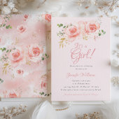 Invitation Baby shower floral élégant - rose et or