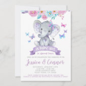 Invitation Baby shower floral éléphant (Devant)