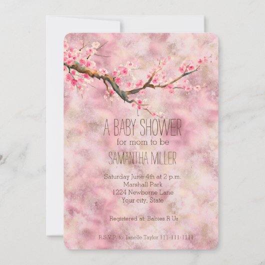 Invitation Baby shower floral en fleurs de cerisiers (Dos)
