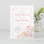 Invitation Baby shower floral en fleurs roses (Debout devant)