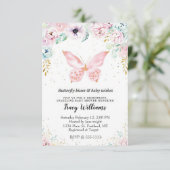 Invitation baby shower floral et papillon pastel (Debout devant)