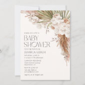 Invitation Baby shower floral et plumes de Bohême (Devant)
