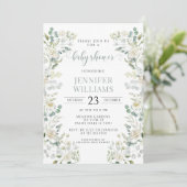 Invitation Baby shower floral Eucalyptus vert (Debout devant)