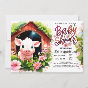 Invitation Baby shower floral Fairytale Piglet
