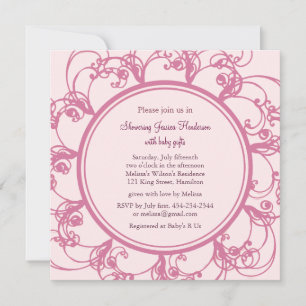 Invitation Baby shower floral fantaisie (rose)