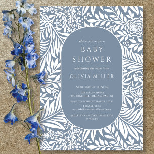 Invitation Baby shower Floral Feuille Bleue