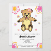 Invitation Baby shower Floral Fille Ours Teddy (Devant)