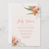 Invitation Baby shower Floral Fille Peach Spring Watercolor (Devant)