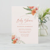 Invitation Baby shower Floral Fille Peach Spring Watercolor (Debout devant)