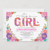 Invitation Baby shower Floral Fille Rose Hot Mexicaine (Devant)