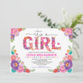 Invitation Baby shower Floral Fille Rose Hot Mexicaine (Debout devant)