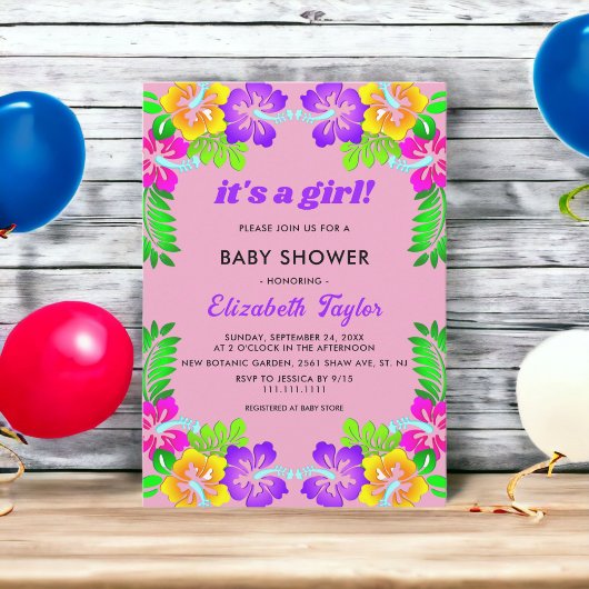 Invitation Baby shower Floral Fille Rose Jaune Blush