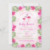 Invitation Baby Shower Floral Flamant Rose Or Tropical Pink (Devant)