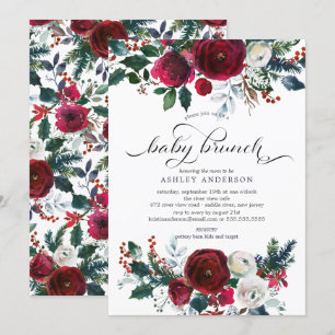 Invitation Baby shower Floral Fleur d'hiver Brunch