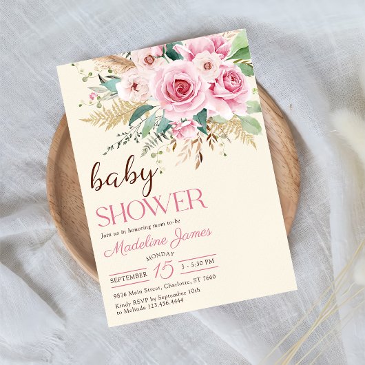 Invitation Baby shower Floral fleur sauvage