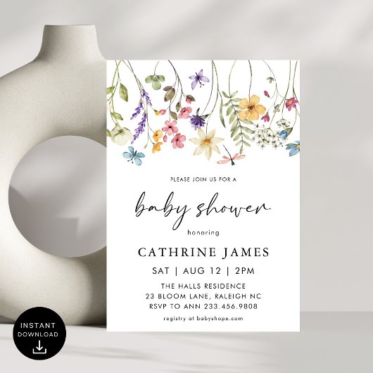 Invitation Baby shower Floral Fleur sauvage
