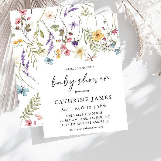 Invitation Baby shower Floral Fleur sauvage