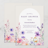 Invitation Baby shower Floral Fleur sauvage aquarelle (Devant / Derrière)