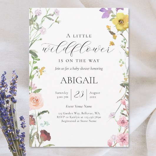 Invitation Baby shower Floral Fleur sauvage Aquarelle moderne