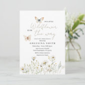 Invitation Baby shower Floral Fleur sauvage blanc (Debout devant)