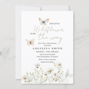 Invitation Baby shower Floral Fleur sauvage blanc