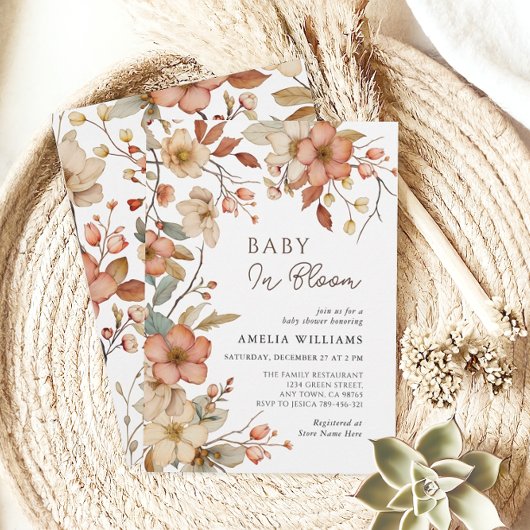 Invitation Baby shower Floral Fleur sauvage Boho