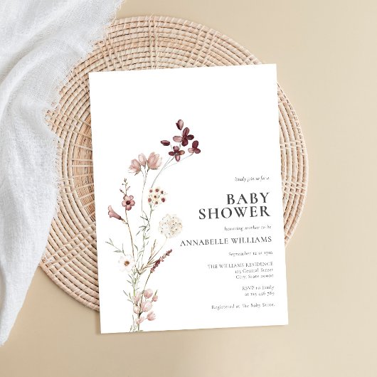 Invitation Baby shower Floral Fleur sauvage Boho