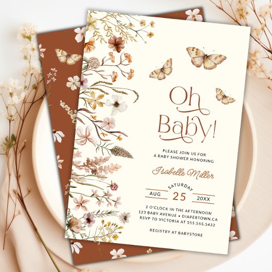 Invitation Baby shower Floral Fleur sauvage Boho