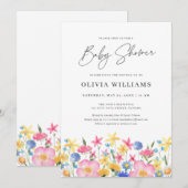 Invitation Baby shower Floral Fleur sauvage couleur doux (Devant / Derrière)
