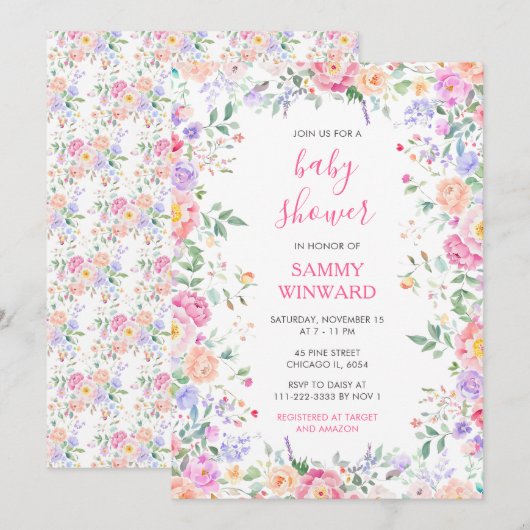 Invitation Baby shower Floral Fleur sauvage d'été (Devant / Derrière)