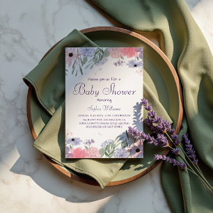 Invitation Baby shower Floral - Fleurs Aquarelles Élégantes