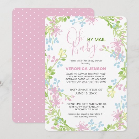 Invitation Baby shower floral frais et joli printemps par la  (Devant / Derrière)