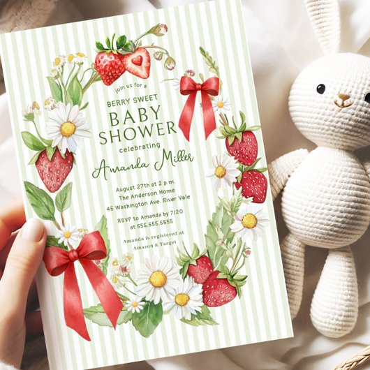 Invitation Baby shower Floral fraise