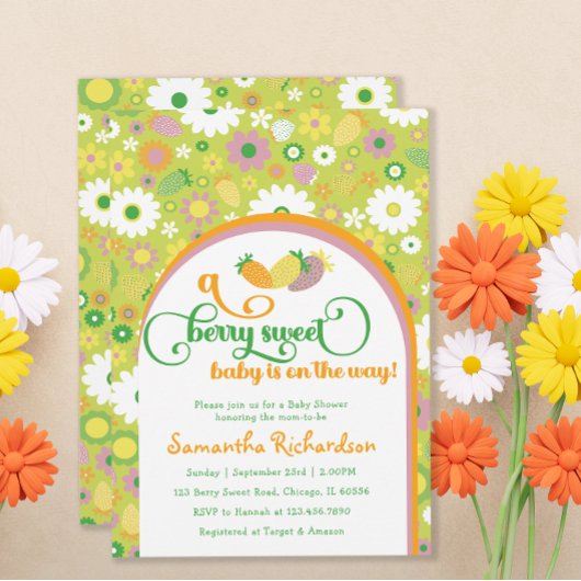 Invitation Baby shower Floral fraise