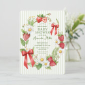 Invitation Baby shower Floral fraise (Debout devant)