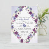 Invitation Baby shower Floral Fuchsia pourpre (Debout devant)