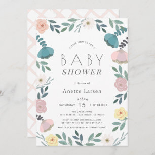 Invitation Baby shower Floral Garden White Girl