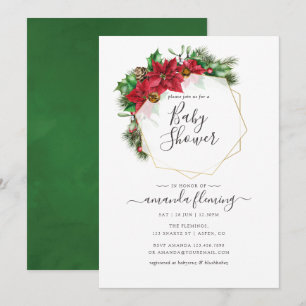 Invitation Baby Shower Floral Géométrique de Noël à l'aquarel