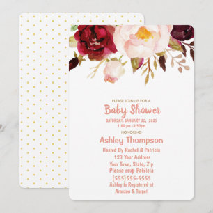Invitation Baby shower Floral Gold et Rose Girls