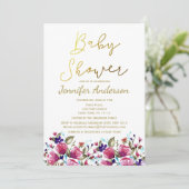 Invitation Baby shower Floral Gold Rose (Debout devant)