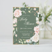 Invitation Baby shower Floral Gold Watercolor (Debout devant)