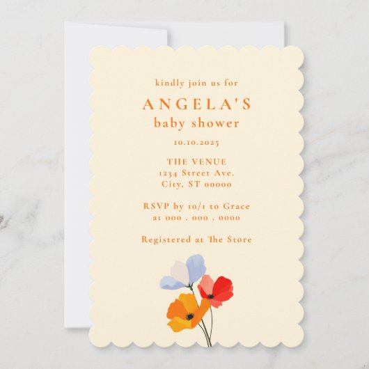 Invitation Baby shower floral gras (Devant)