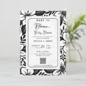 Invitation Baby shower Floral Gras Noir & Blanc (Debout devant)