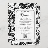 Invitation Baby shower Floral Gras Noir & Blanc (Devant / Derrière)