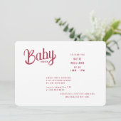 Invitation Baby shower floral gras rouge et rose (Debout devant)